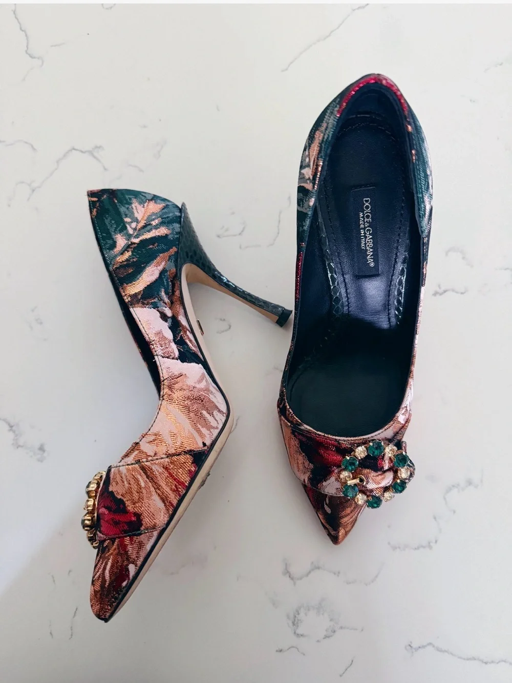 Dolce & Gabbana Snakeskin and Brocade Fabric Pumps